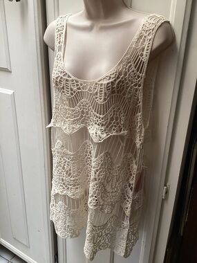 NWT.  Sheer crochet mini dress/ top. Sz L. Off-white